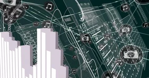 Image of data processing over network of connections with icons イラスト素材