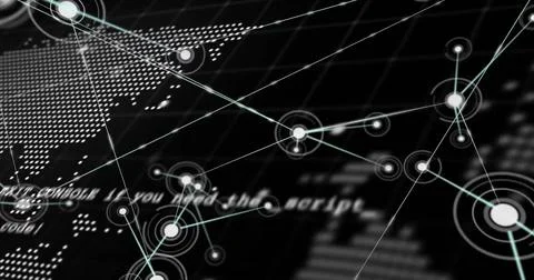 Image of data processing over network and pixel globe on black background Illustrazione stock