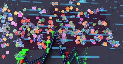 Image of data processing over network of connections and shapes 스톡 일러스트