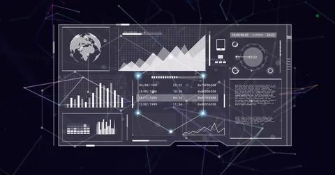 Image of data processing over network of connections on black background Stock Illustration