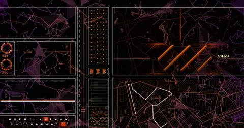 Image of data processing over network of connections on black background Foto stock