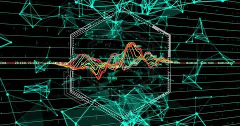 Image of data processing over network of connections on black background Stock Photos