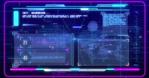 Image of data processing over network of connections on black background Stockfoto's