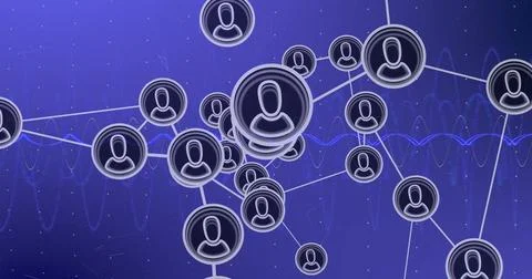 Image of data processing over networks of connections with people icons Foto stock