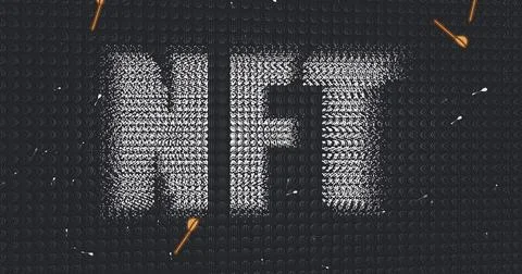 Image of data processing over nft text 스톡 일러스트