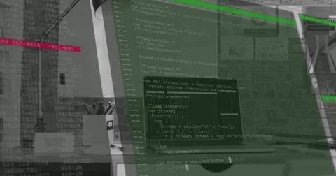 Image of data processing over office Stockillustratie