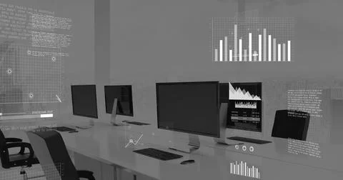 Image of data processing over office desks with computers Stock Illustration