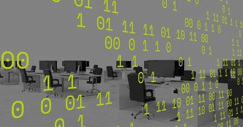 Image of data processing over office desks with computers Stock Illustration