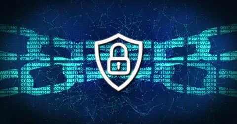 Image of data processing over online security chain and padlock Stock Photos