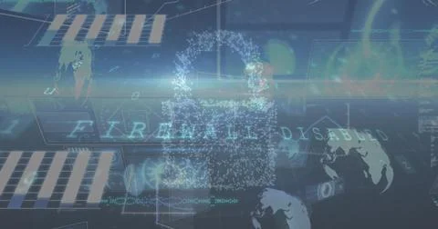 Image of data processing over padlock and black background Illustrazione stock