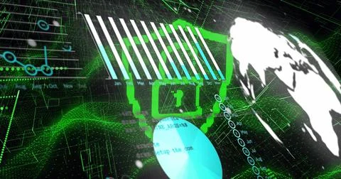 Image of data processing over padlock icon 스톡 일러스트