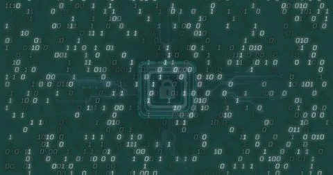 Image of data processing over padlock icon on green background Stock Illustration