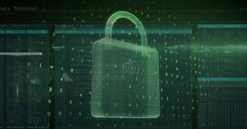Image of data processing over padlock Illustrazione stock
