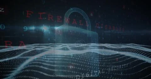 Image of data processing over padlock icon on black background 库存插图