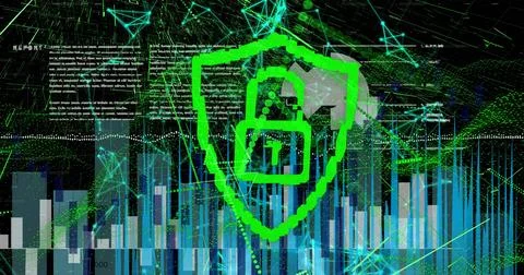 Image of data processing over padlock Stock Photos