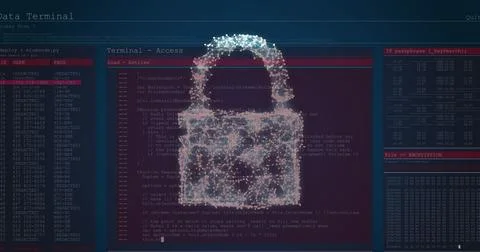 Image of data processing over padlock Stock Photos