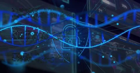 Image of data processing over padlock Stock Photos