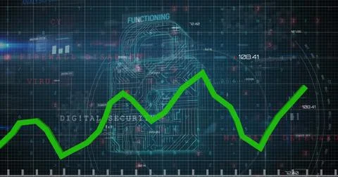 Image of data processing over padlock icon on black background Stock Photos