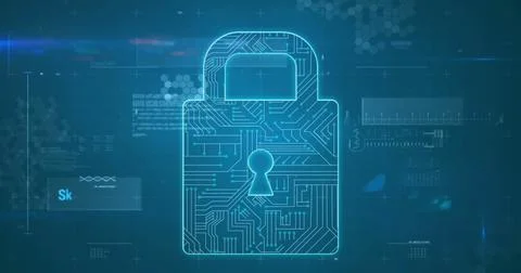 Image of data processing over padlock Stock Photos