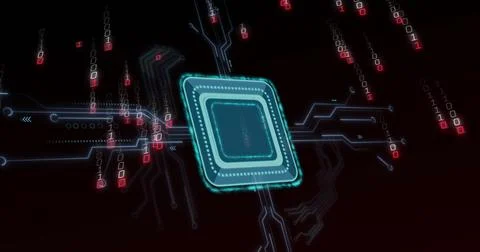 Image of data processing over padlock icon with computer circuit board on black Foto stock