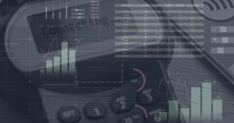 Image of data processing over payment terminal Stock Photos