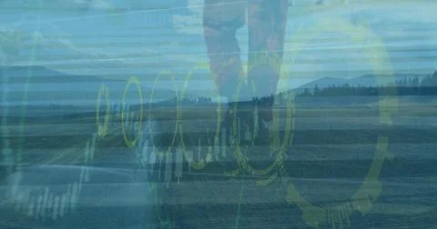 Image of data processing over people walking Stock Photos