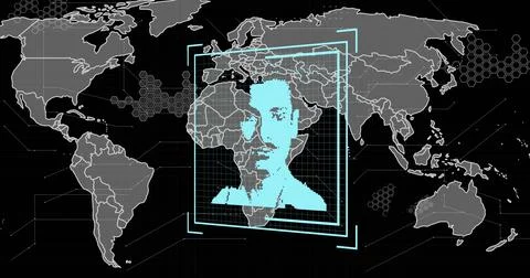 Image of data processing over people icons and world map Stock Photos