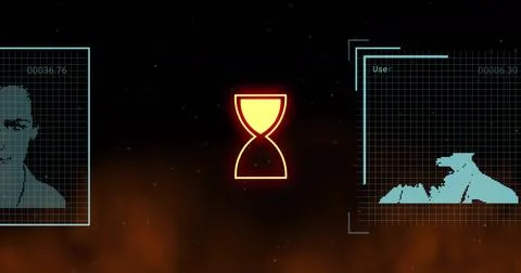 Image of data processing over people icons and hourglass 写真素材