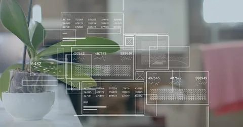 Image of data processing over plant in office Stock Photos