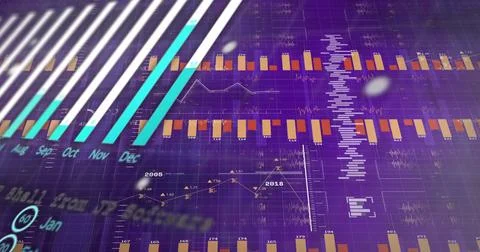 Image of data processing over purple background Stock Photos