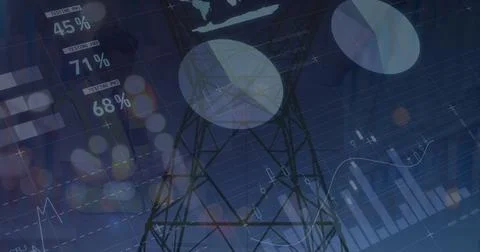Image of data processing over pylon 写真素材