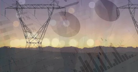 Image of data processing over pylons 写真素材