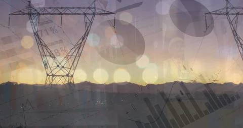 Image of data processing over pylons 写真素材