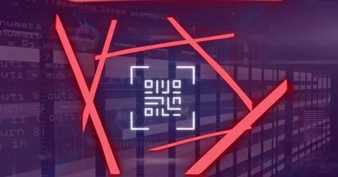 Image of data processing over qr code Illustrazione stock