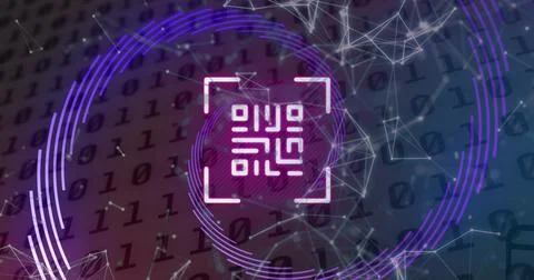 Image of data processing over qr code 库存照片