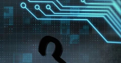 Image of data processing over question mark Stock Photos