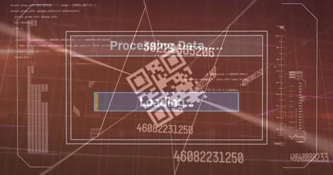 Image of data processing over red background 스톡 사진
