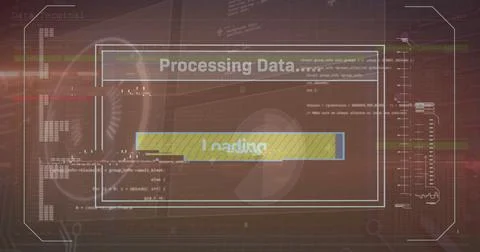 Image of data processing over red background 写真素材