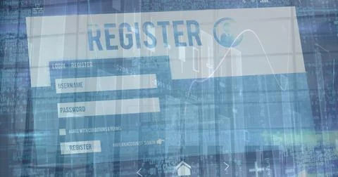 Image of data processing over register text Stock Photos
