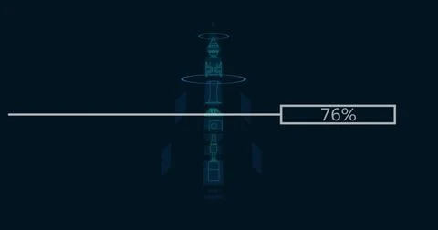 Image of data processing over rocket blueprint on black background 스톡 일러스트