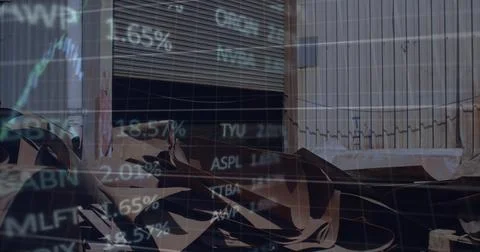 Image of data processing over rubbish dump 写真素材