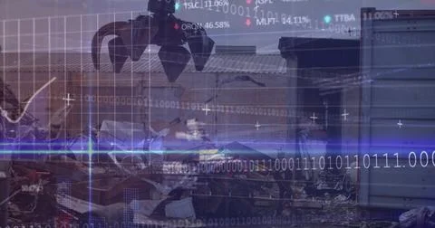 Image of data processing over rubbish dump 写真素材