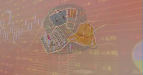 Image of data processing over school items icons Stock Photos