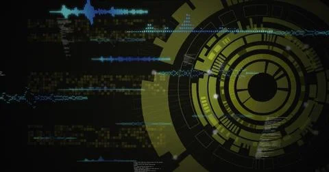 Image of data processing over scope scanning on black background Stock Illustration