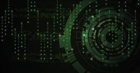 Image of data processing over scope scanning on black background Illustrazione stock
