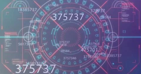 Image of data processing over scope scanning on blue background Stockillustratie