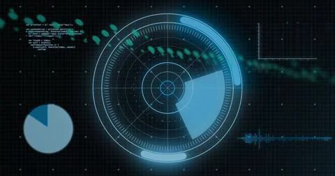 Image of data processing over scope scanning on black background Stock Illustration