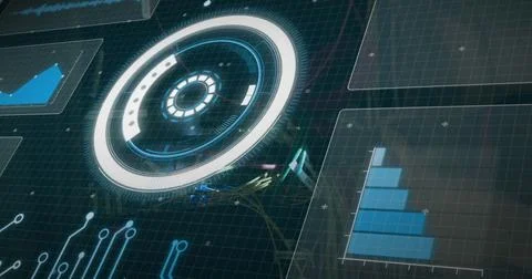 Image of data processing over scope scanning and cables of computer server 스톡 사진