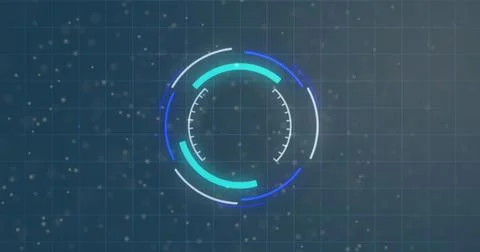 Image of data processing over scope scanning on dark background Stock Photos