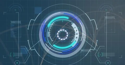Image of data processing over scope scanning on dark background Stockfoto's